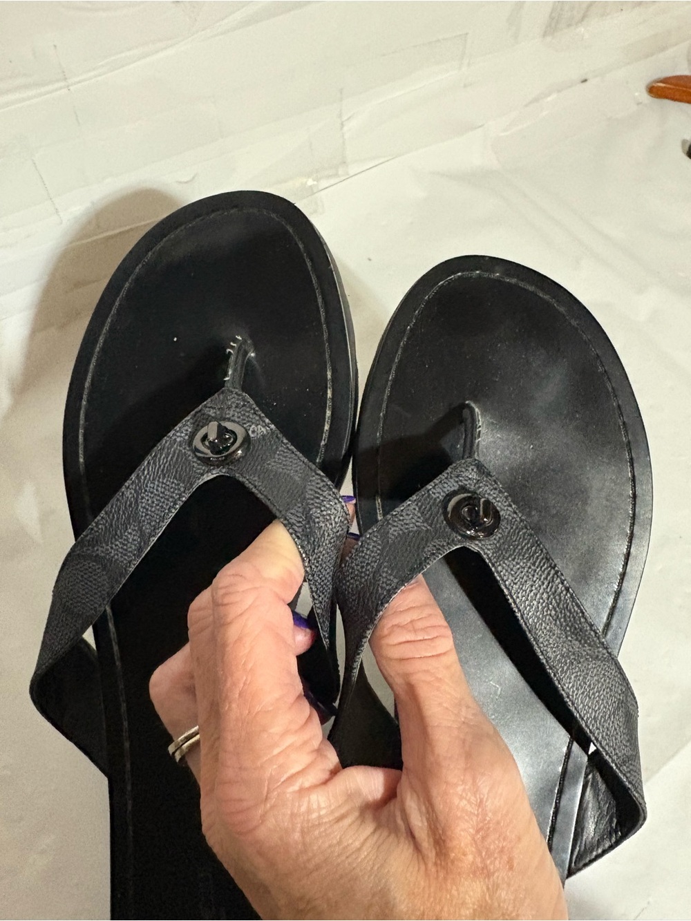 Coach Black Women's Leather Thong Sandals